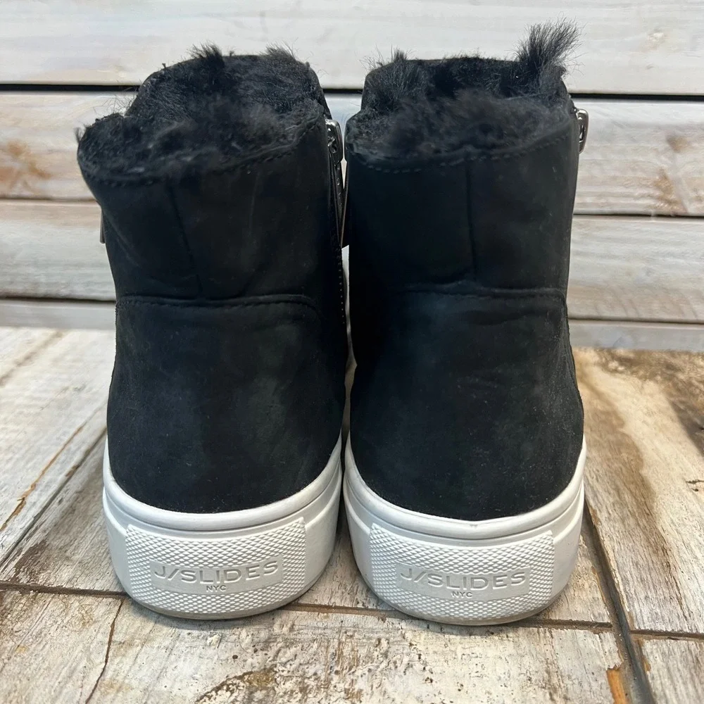 JSlides Poppy Waterproof Faux Fur Platform Sneaker Booties Black 7
